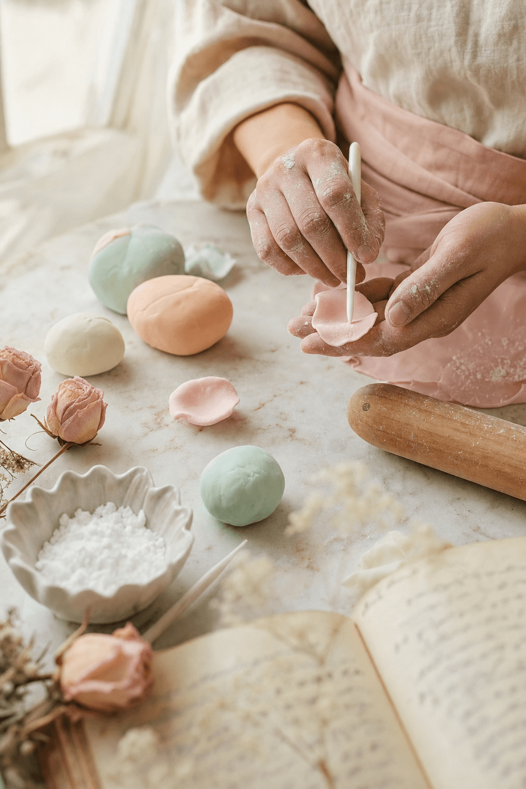 A baker's hands sculpting fondant in a Doha cake atelier